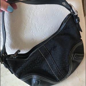 Coach black shoulder back with leather trim